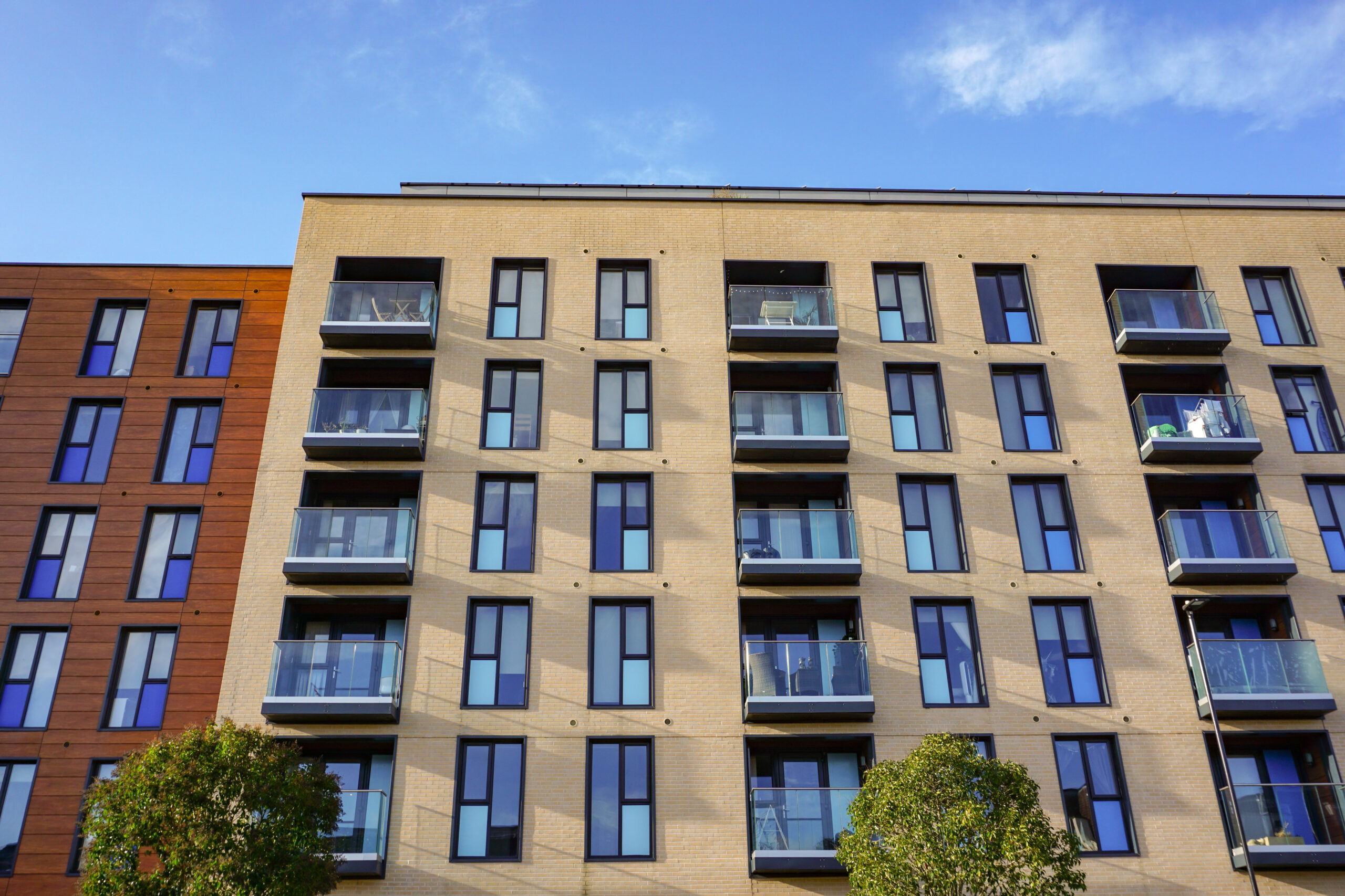 modern apartment building exterior. property real estate. block of newly built flats